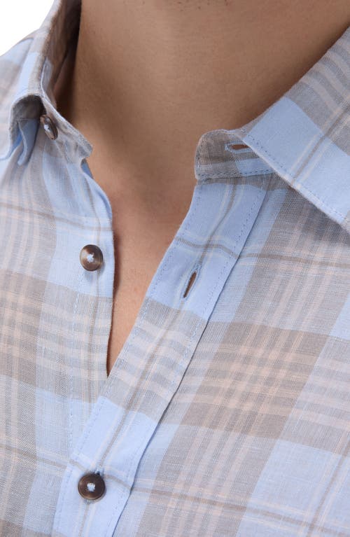 Bugatchi Julian Plaid Slub Linen Button-up Shirt In Sky