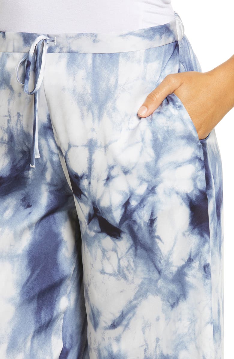Natori Sora Tie Dye Wide Leg Satin Pajama Pants, Alternate, color, 