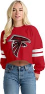 SPIRIT JERSEY Women's Spirit Jersey  Red Atlanta Falcons Oversized Cropped Stripe Long Sleeve T-Shirt