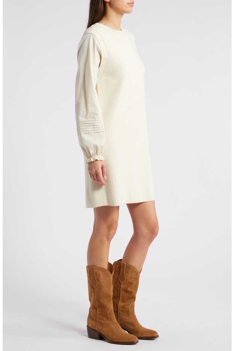 Mixed Media Long Sleeve Sweater Dress, Alternate, color, IVORY DOVE