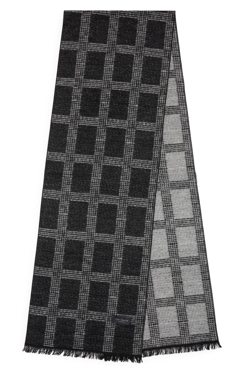 Ted Baker London Plaid Silk Reversible Scarf, Alternate, color, Grey