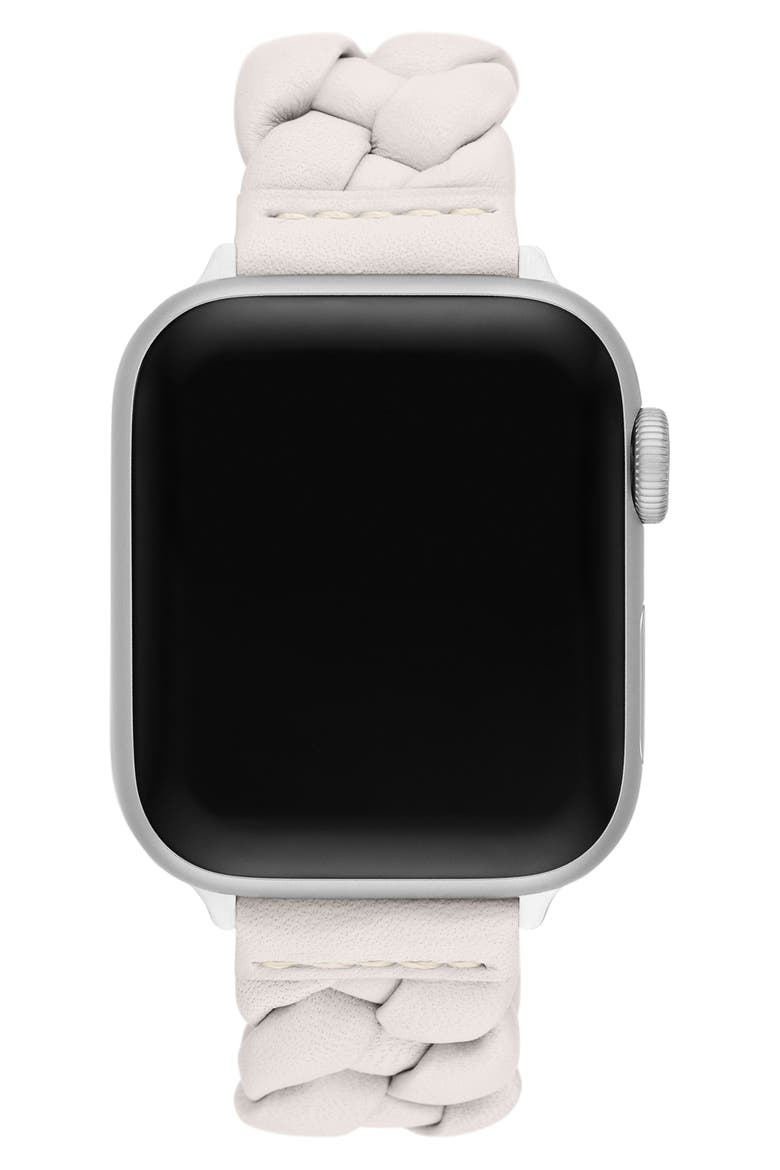 braided leather 18mm Apple Watch® watchband, Alternate, color, WHITE