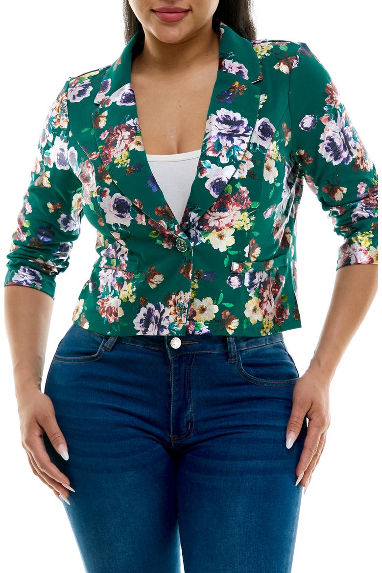 Cropped Single Button Bolero, Main, color, TEAL MULTI