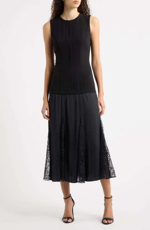 Lace Inset Drop Waist Midi Dress