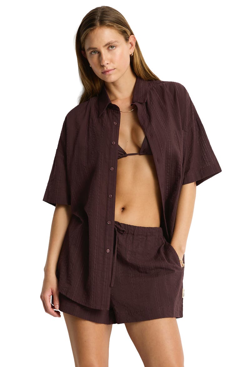 Cotton Cover-Up Shirt, Alternate, color, CHOCOLATE