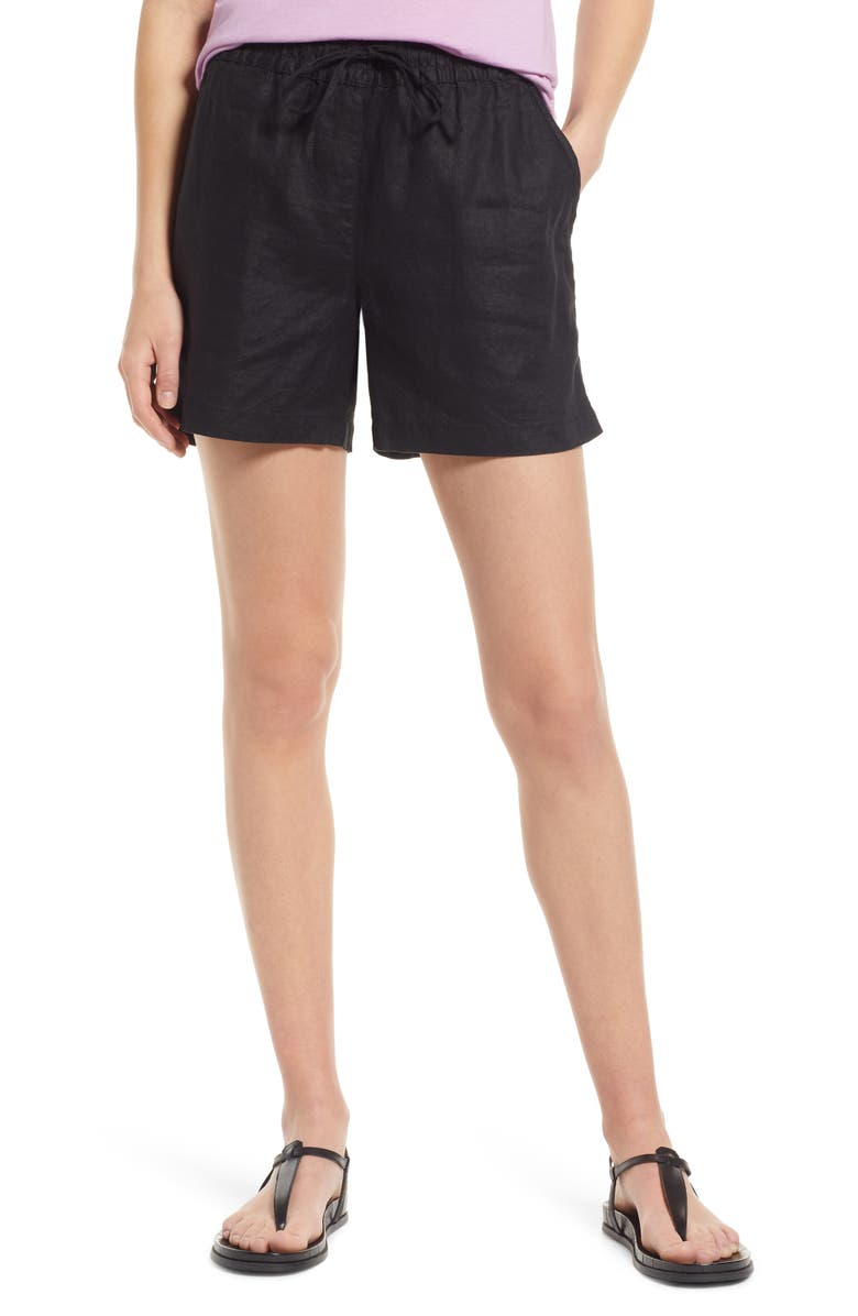 Tommy Bahama Palmbray High Waist Linen Shorts, Main, color, Black