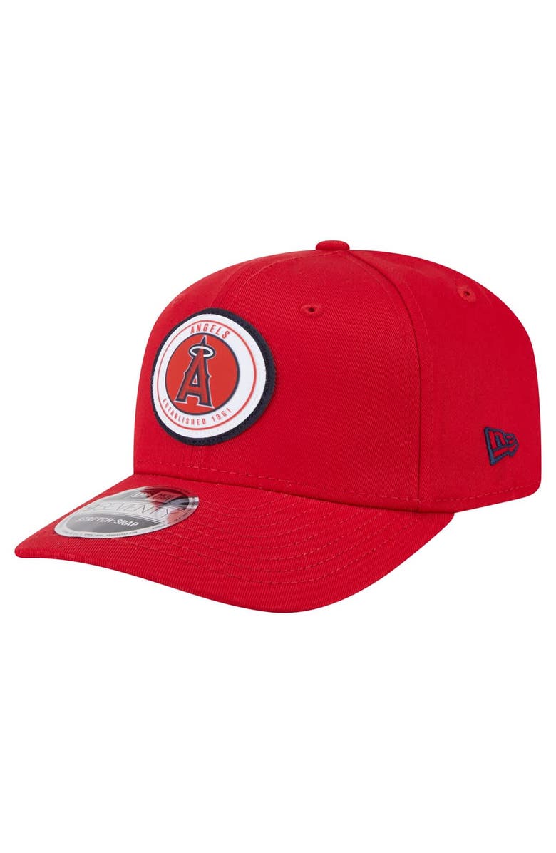New Era Men's New Era Red Los Angeles Angels Circle Patch 9SEVENTY Stretch-Snap Hat, Main, color, Red