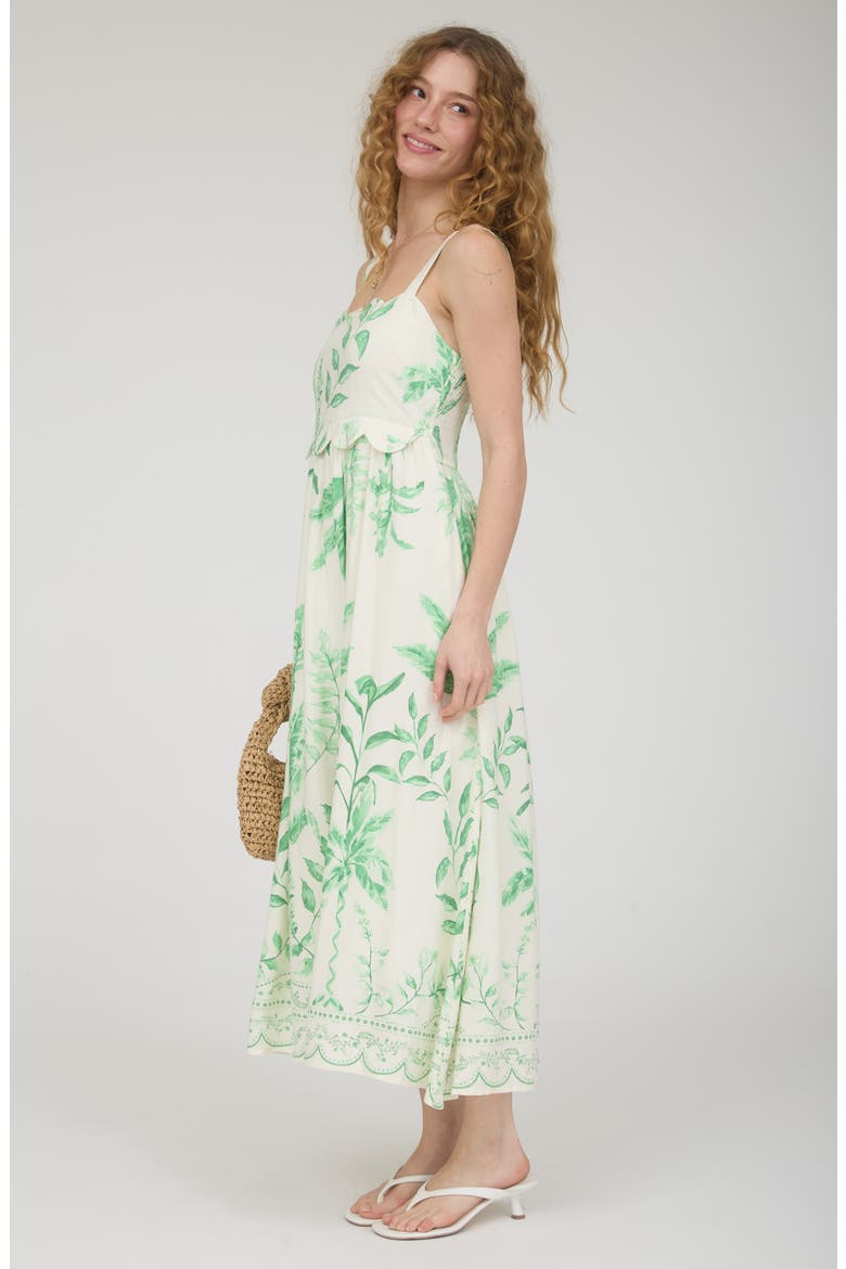 Scallop Trim Midi Dress, Alternate, color, IVORY/ GREEN