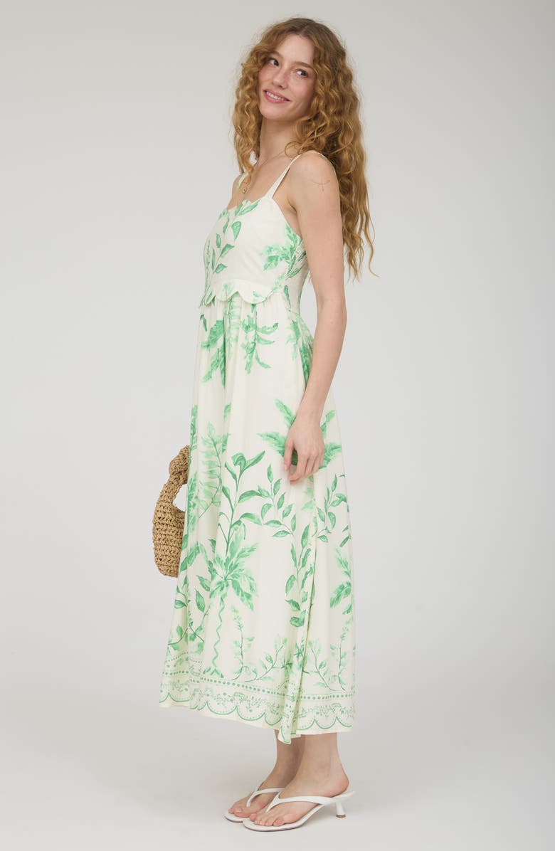 AUGUST SKY Scallop Trim Midi Dress, Alternate, color, Ivory/ Green