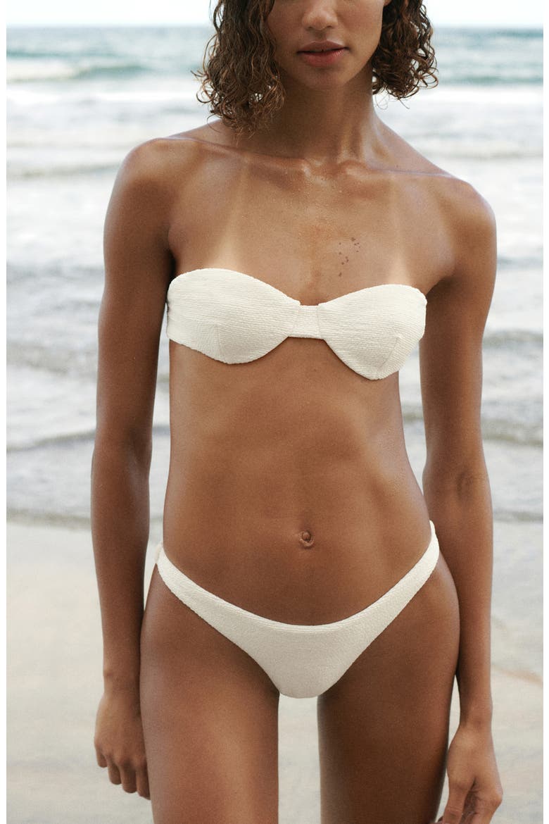 Textured Brazilian Cut Bikini Bottoms, Alternate, color, ECRU
