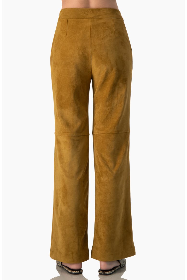 Faux-Suede High-Rise Tailored Flared Trousers, Alternate, color, Khaki