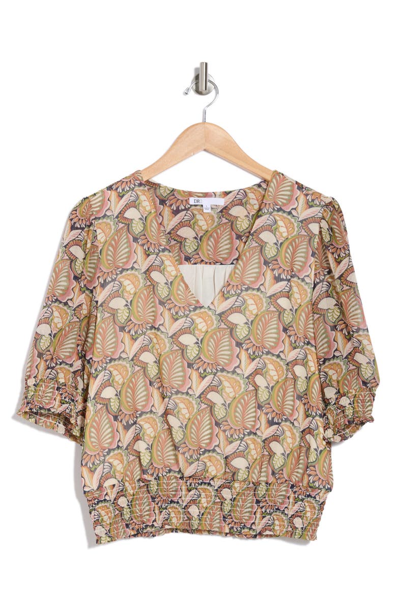 DR2 by Daniel Rainn V-Neck Smocked Waist Top, Alternate, color, Q029 Navy