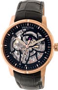 Heritor Automatic Ryder Skeleton Leather-Band Watch