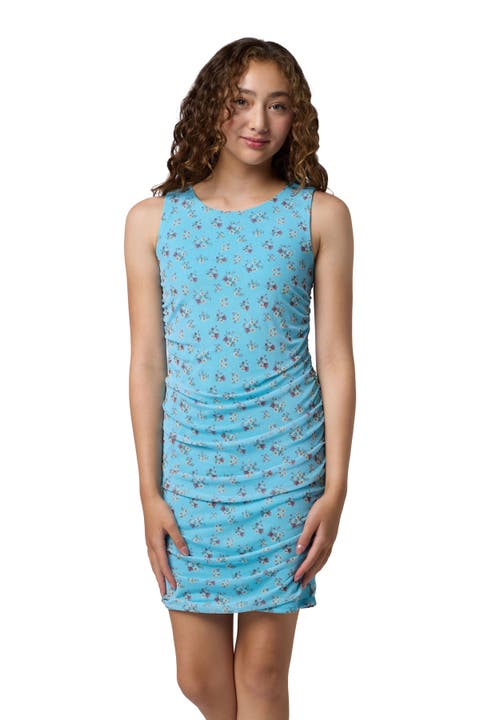 Ruched Fitted Printed Tank Dress in Longer Length (Big Kid)