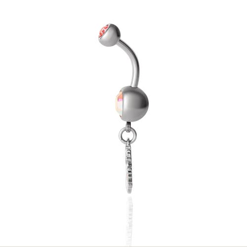 Hello Kitty Stainless Steel Light Rose Crystal Belly Button Ring In Metallic