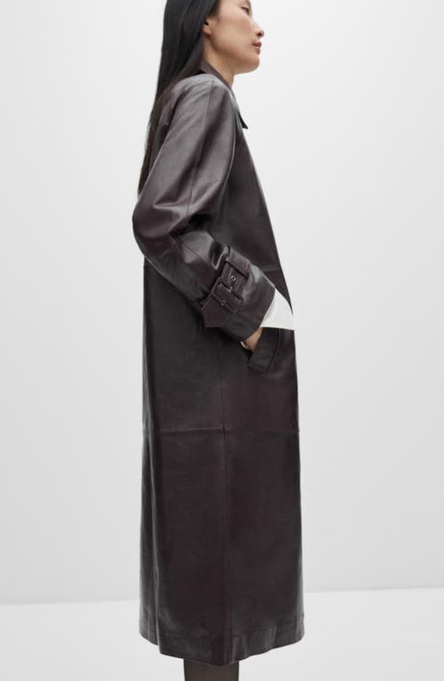 Mango Oversize Leather Coat In Wine