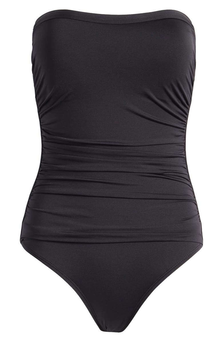Tommy Bahama Pearl Shirred Bandeau One-Piece Swimsuit, Alternate, color, Black