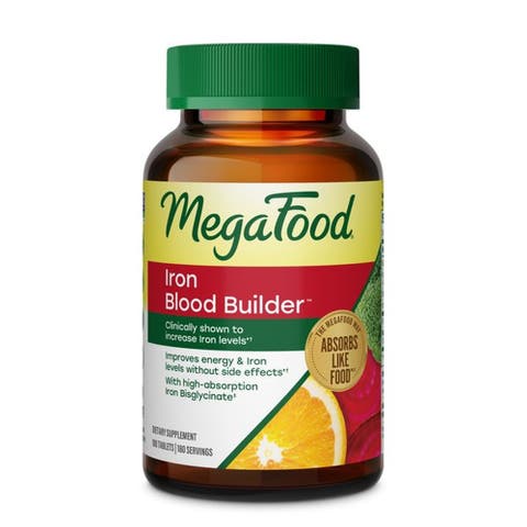 Blood Builder Iron Supplement for Women & Men with B12, Folic Acid & Vitamin C, Vegan, 180 Tablets