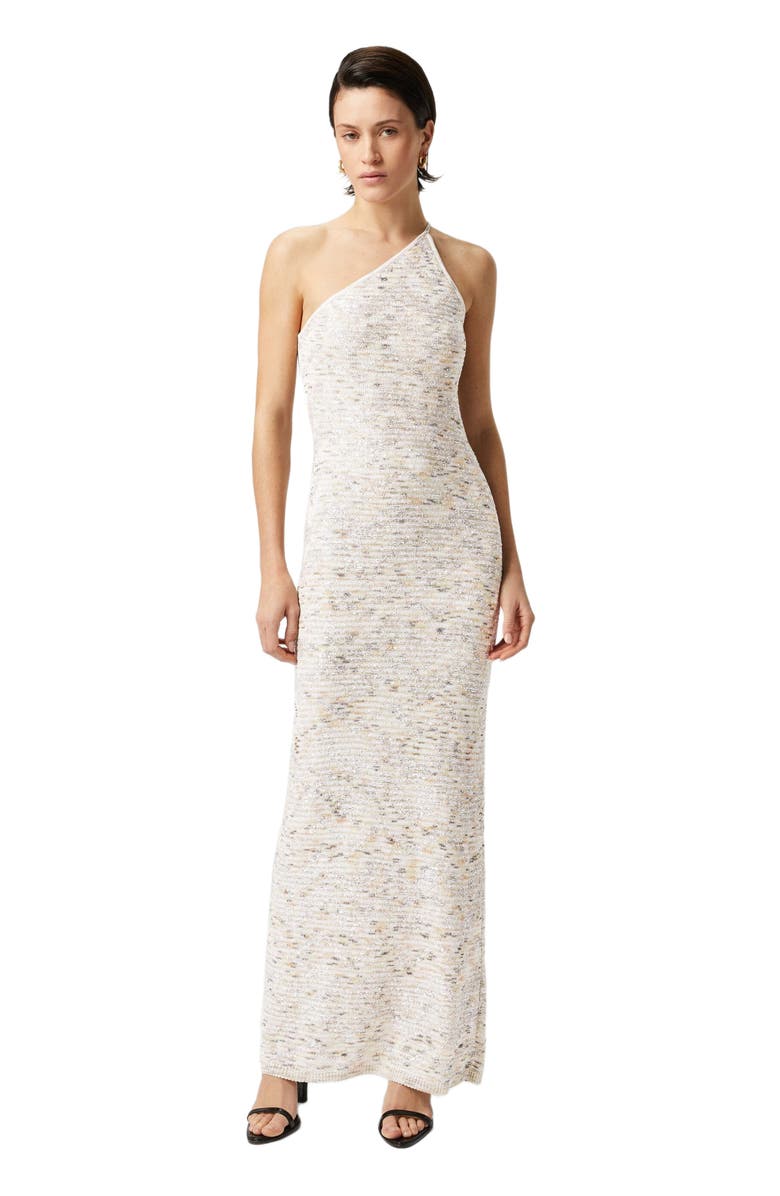 Missoni Long One-shoulder Dress In Slub Knit With Sequins, Main, color, White & Beige