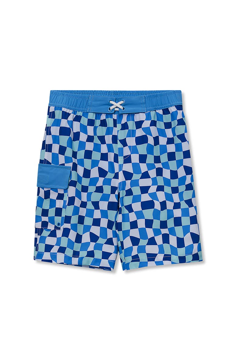 Boys Chlorine Resistant Cargo Long Board Short, Main, color, Malibu Blue Check