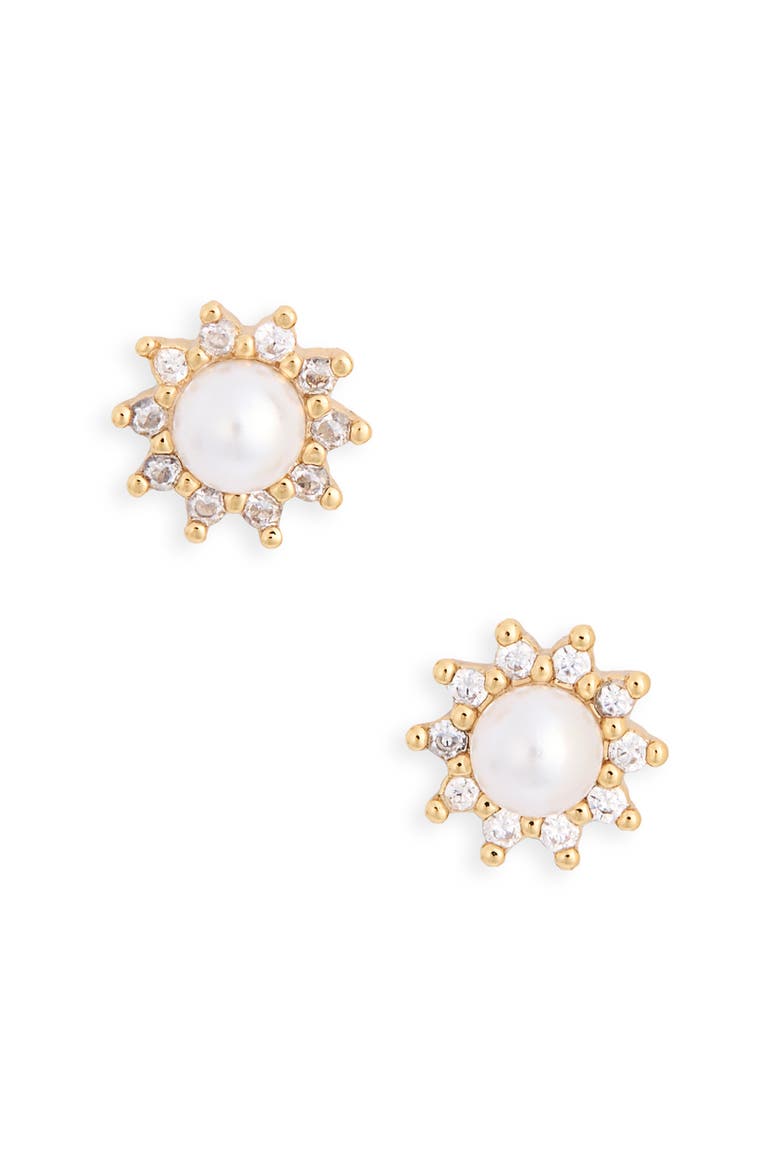 faux pearl flower stud earrings, Alternate, color, CREAM/ GOLD