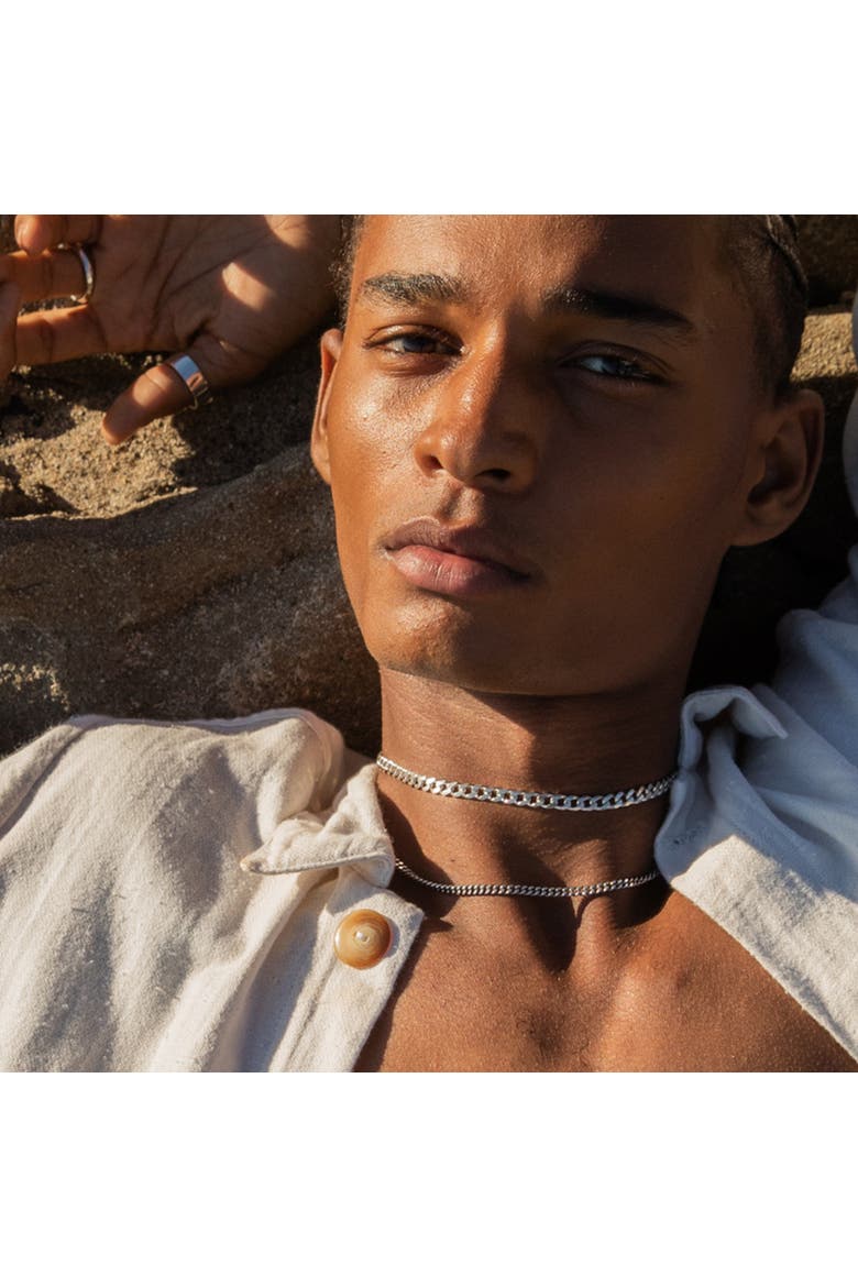 Thin Cuban Chain Necklace, Alternate, color, Silver
