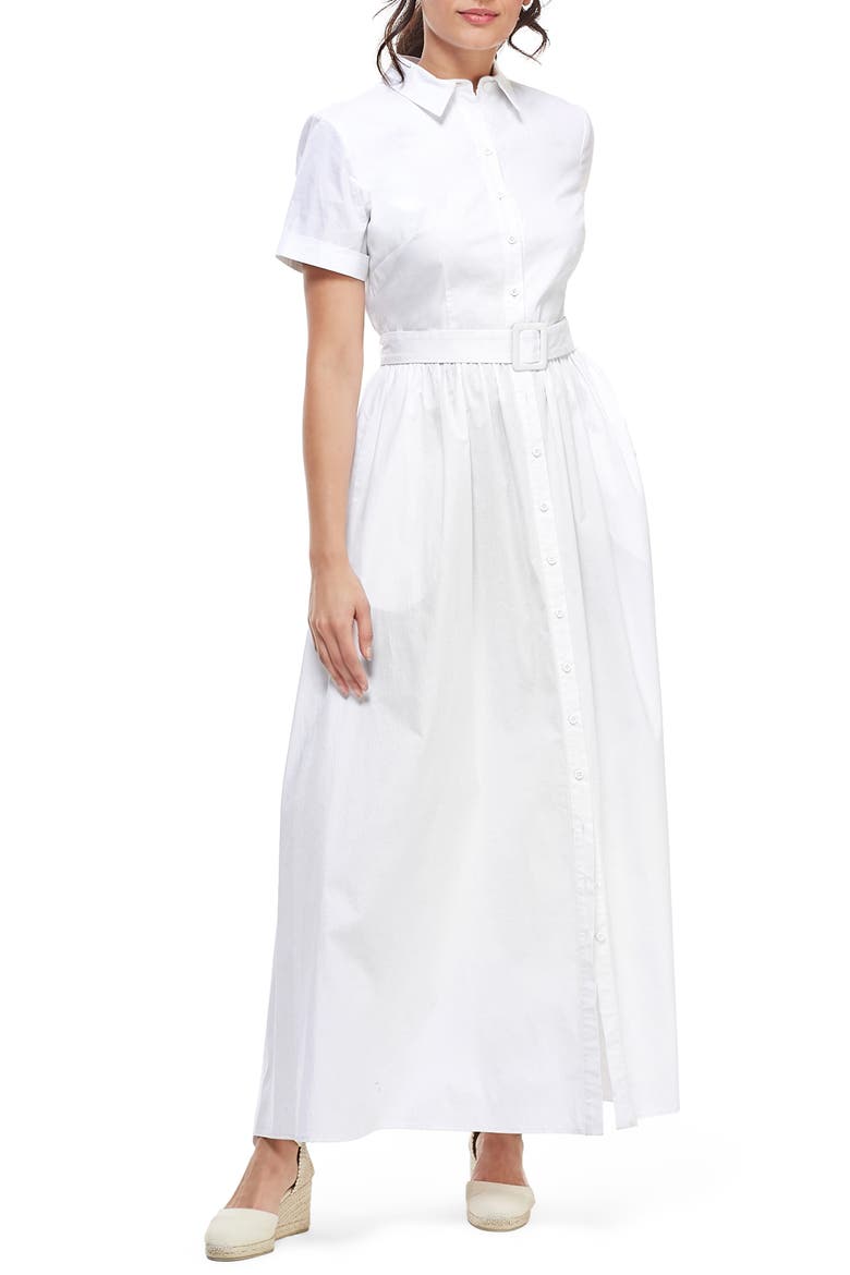 Danielle Stretch Cotton Maxi Shirtdress, Main, color, WHITE