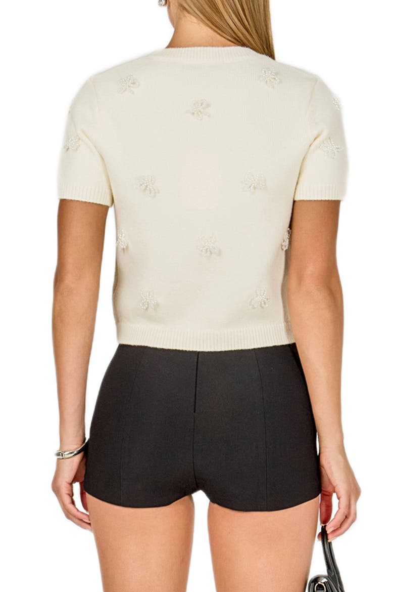Faux Pearl Trim Short Sleeve Sweater, Alternate, color, CREAM