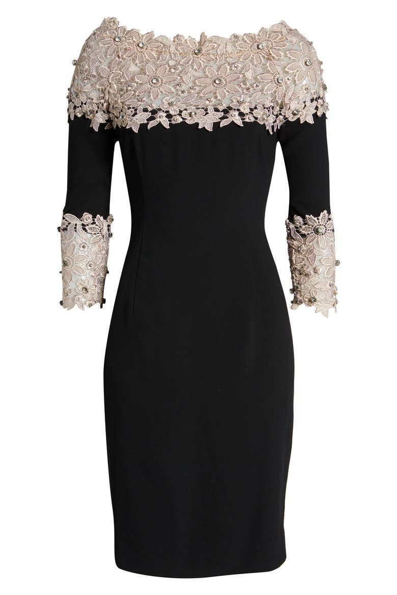 Crepe & Lace Sheath Dress, Alternate, color, BLACK/ GOLD