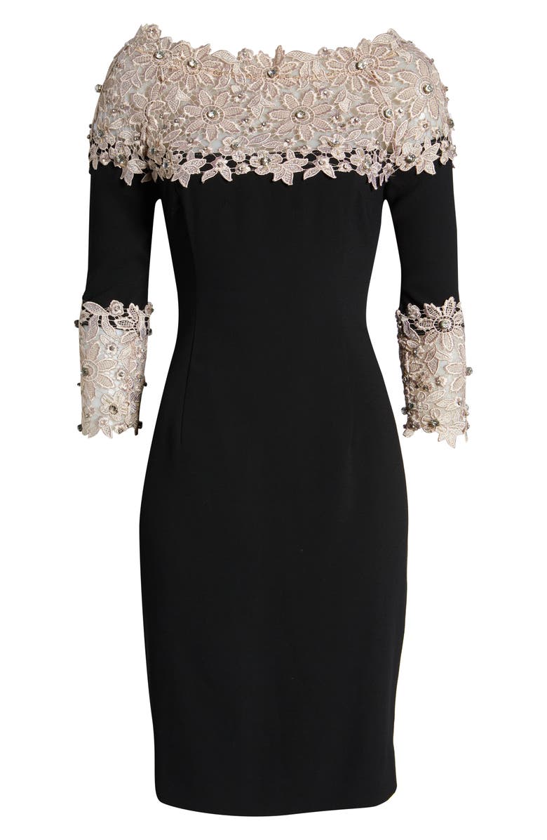 Shani Crepe & Lace Sheath Dress, Alternate, color, Black/ Gold