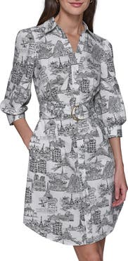 KARL LAGERFELD Landmark Print Cotton Shirtdress