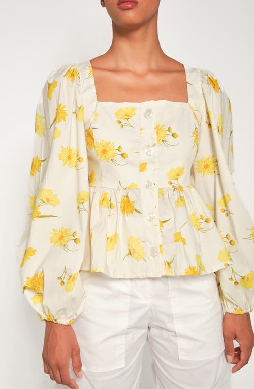 The Lulo Project Hacienda Balloon Sleeve Cotton Peplum Top In White