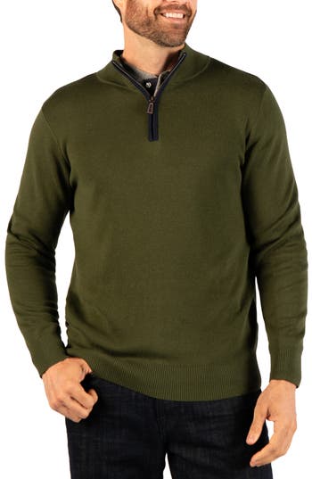 Tailorbyrd Fine Knit Quarter Zip Sweater In Army Green