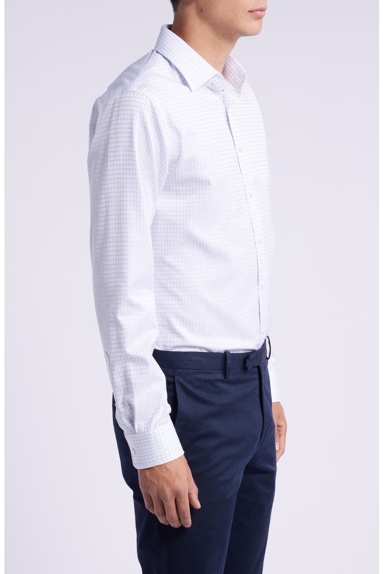 Trim Fit Grid Dress Shirt, Alternate, color, WHITE- GREY TWILL GRID