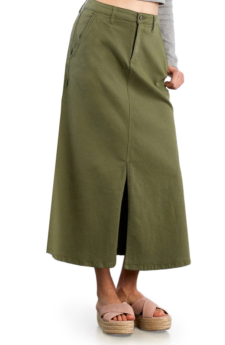 HINT OF BLU Denim Maxi Skirt, Alternate, color, Olivine