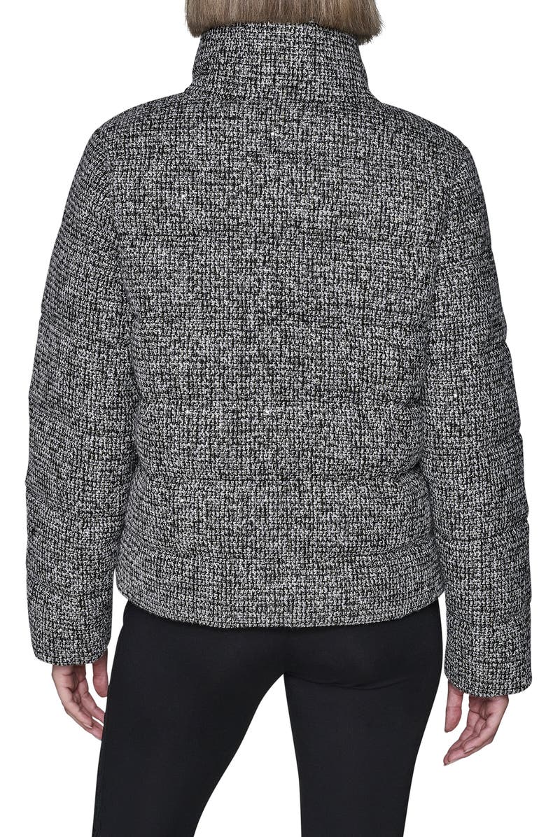 KARL LAGERFELD PARIS Short Tweed Puffer Jacket, Alternate, color, Black/ White