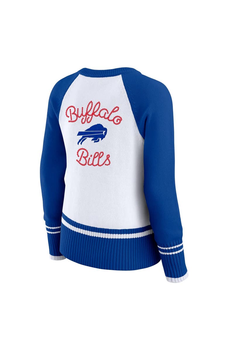 WEAR by Erin Andrews Women
s WEAR by Erin Andrews White/Royal Buffalo Bills Colorblock Raglan Sweater, Alternate, color, White