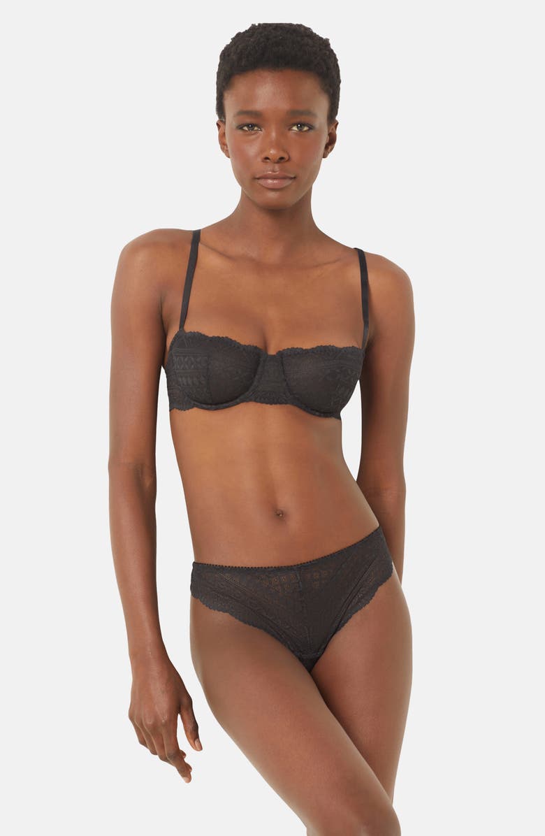 Etam Idole Lace Tanga, Alternate, color, Black