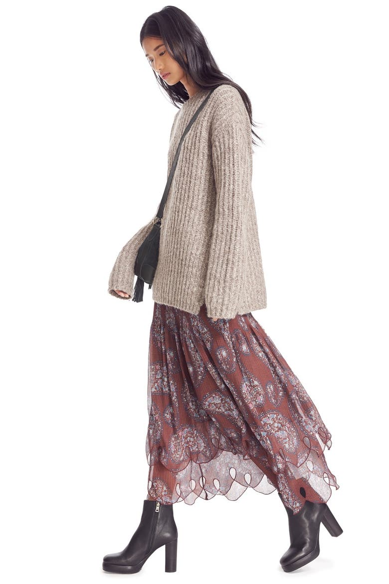 Floral Paisley Print Tiered Skirt, Alternate, color, FIG