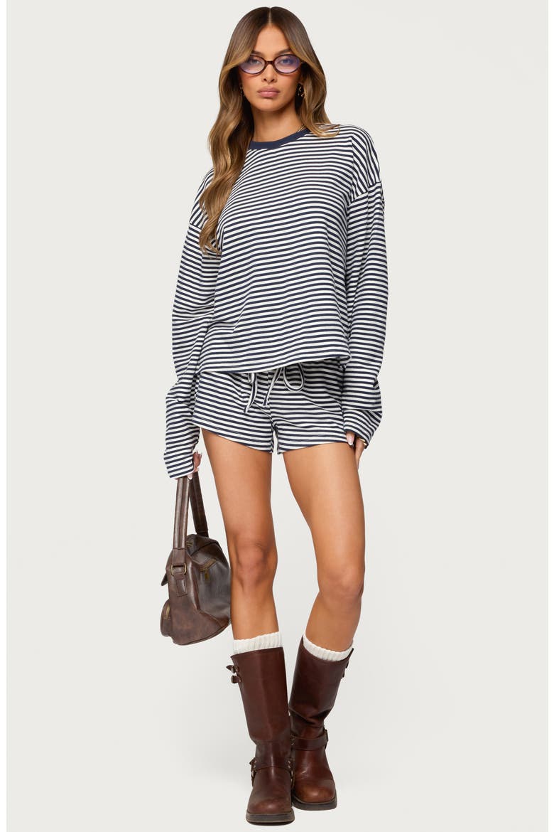 Jainee Stripe Long Sleeve Stretch Cotton T-Shirt, Alternate, color, NAVY