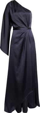 Ramy Brook Opal One-Shoulder Single Long Sleeve Satin Gown