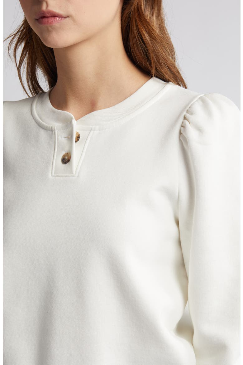 Femme Cotton Blend Henley Sweatshirt, Alternate, color, WHITE