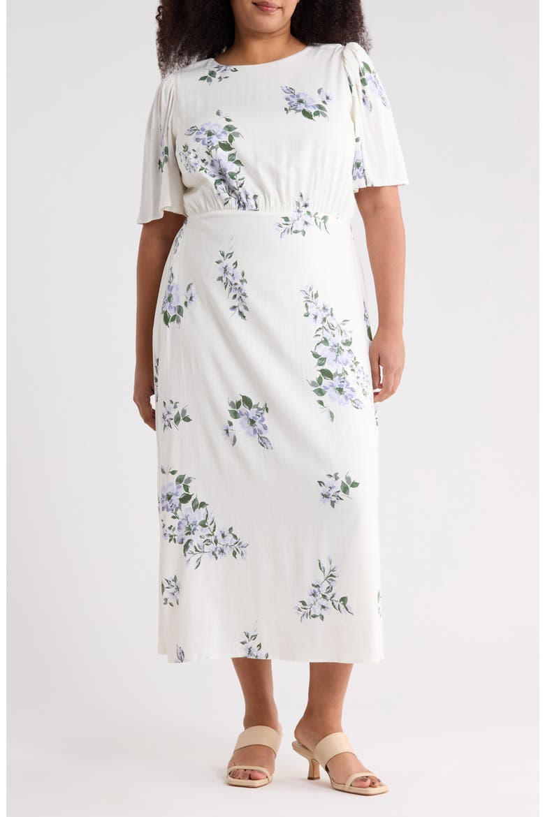 Porto Floral Smocked Midi Dress, Main, color, WHITE-BLUE-MULTI