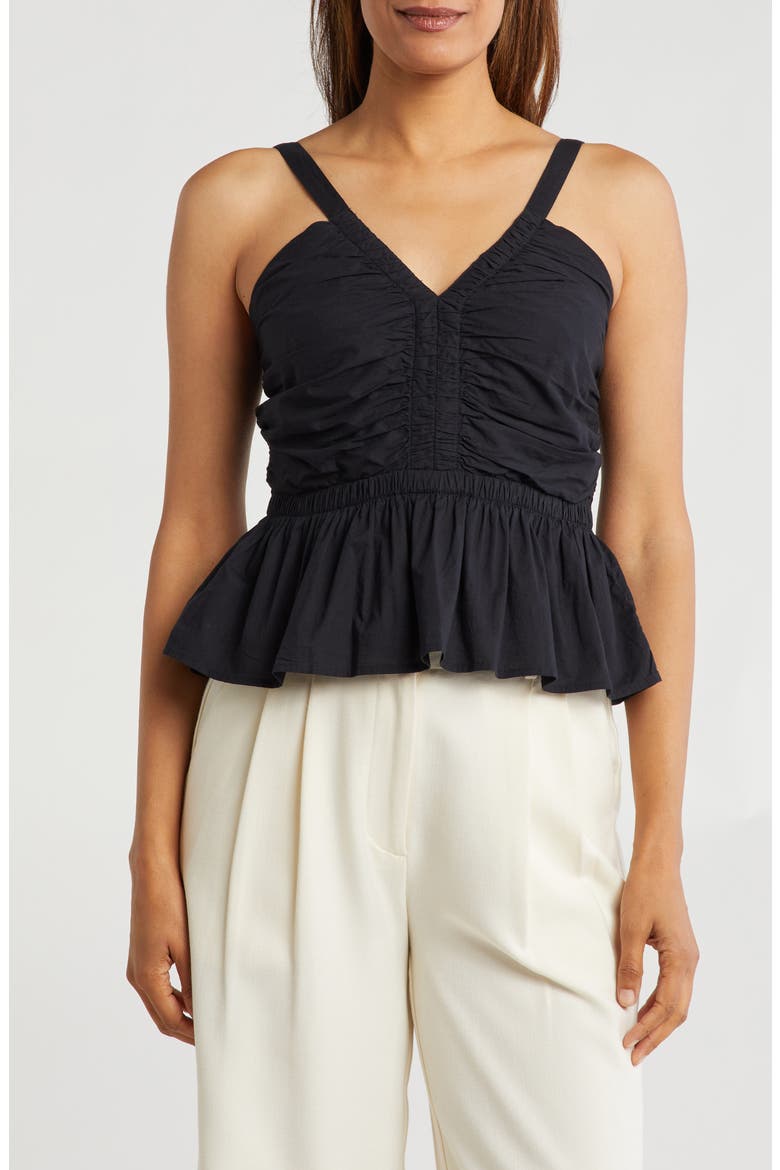 Shirred Peplum Top, Main, color, CAVIAR