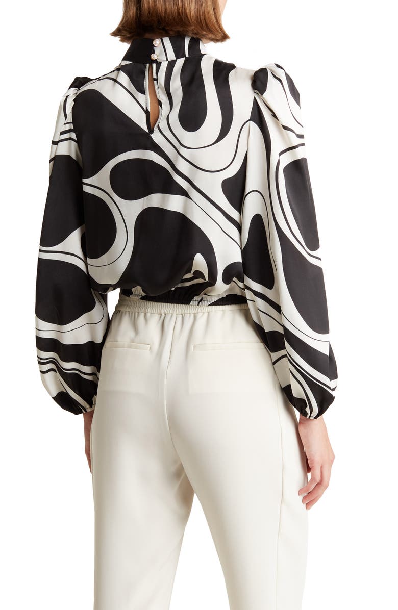 BY DESIGN Seraphine Long Sleeve Mock Neck Top, Alternate, color, Swirl Girl Black/Sugar Swizzle