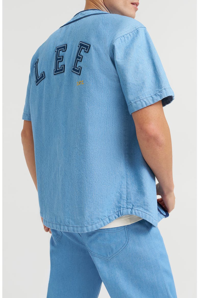 101 Denim Baseball Button-Up Shirt, Alternate, color, DRY LOW DIP