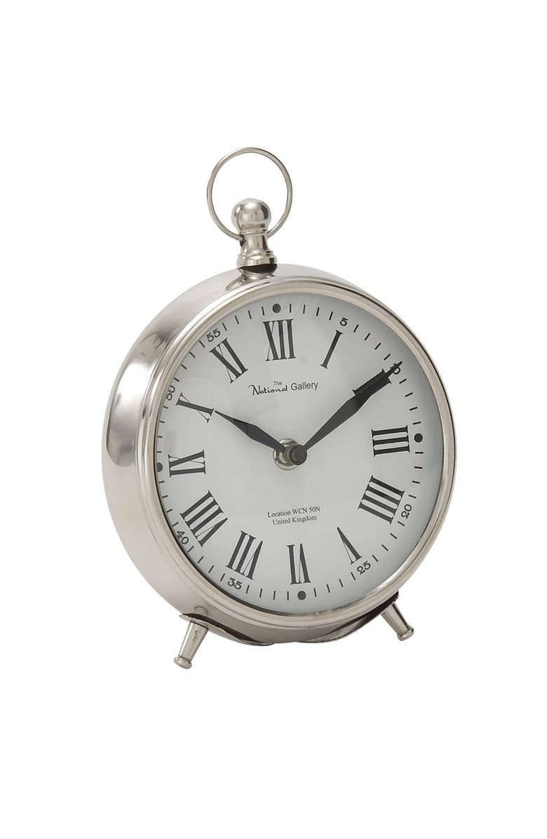 WILLOW ROW Round Silver Stainless-Steel Table Clock - 6" x 7", Alternate, color, 
