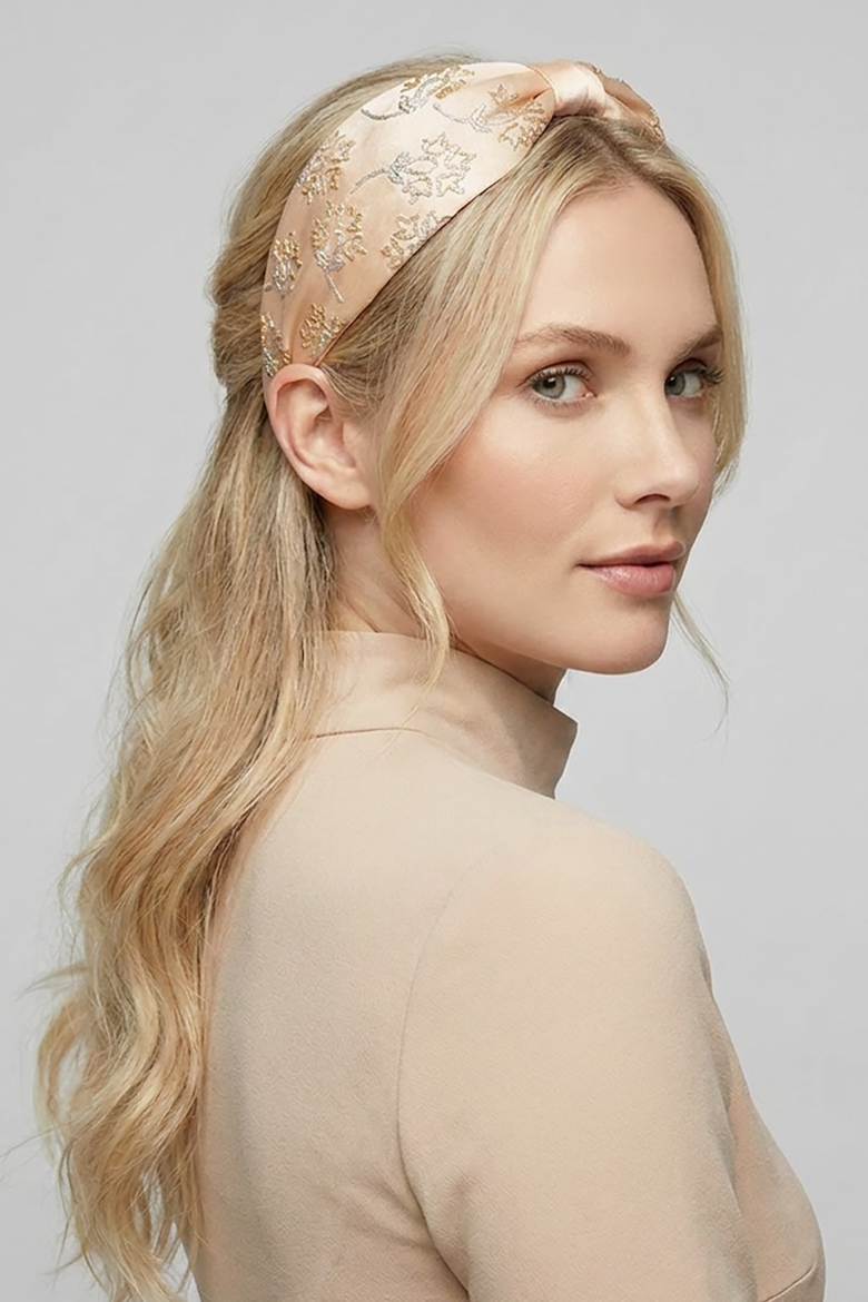 Champagne Bloom Embroidered Headband, Alternate, color, Blue