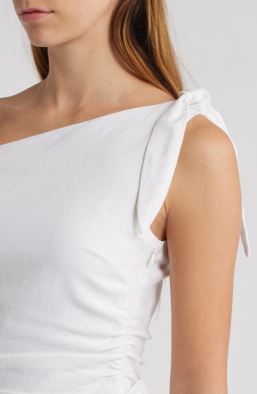 Wayf Clio Tie Shoulder Linen Blend Midi Dress In White