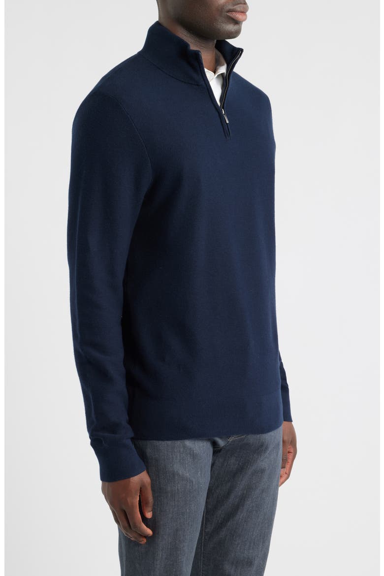Cotton & Silk Quarter Zip Sweater, Alternate, color, NAVY SAPPHIRE